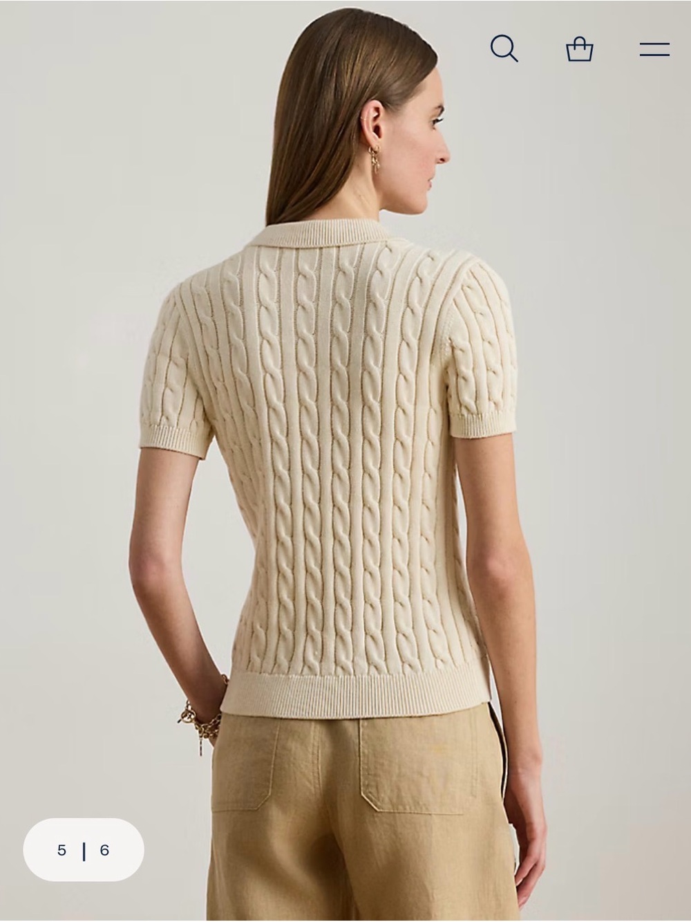 Ralph Lauren Cream Cable Knit Polo with Gold Button - Picture 2 of 12